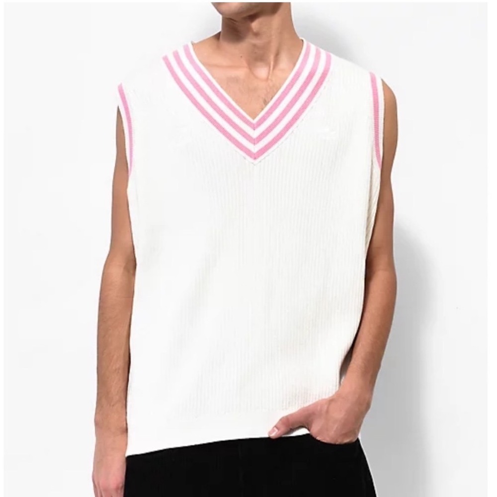 Adidas x Unity Sweater Vest Mens Medium White Pink Striped V-Neck Ribbed Knit